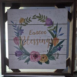 Wooden Wood Easter Blessings Sign Wall Hanging or Free Standing Cute Home Decor